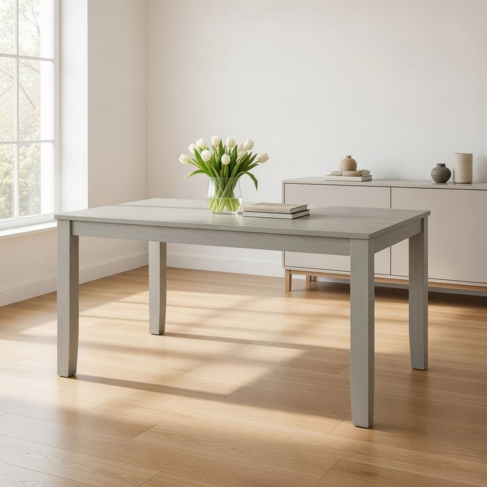 Pane 59 Inch Rectangular Wood Dining Table, Smooth Gray, Tall Block Legs - BM304804