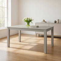 Pane 59 Inch Rectangular Wood Dining Table, Smooth Gray, Tall Block Legs - BM304804