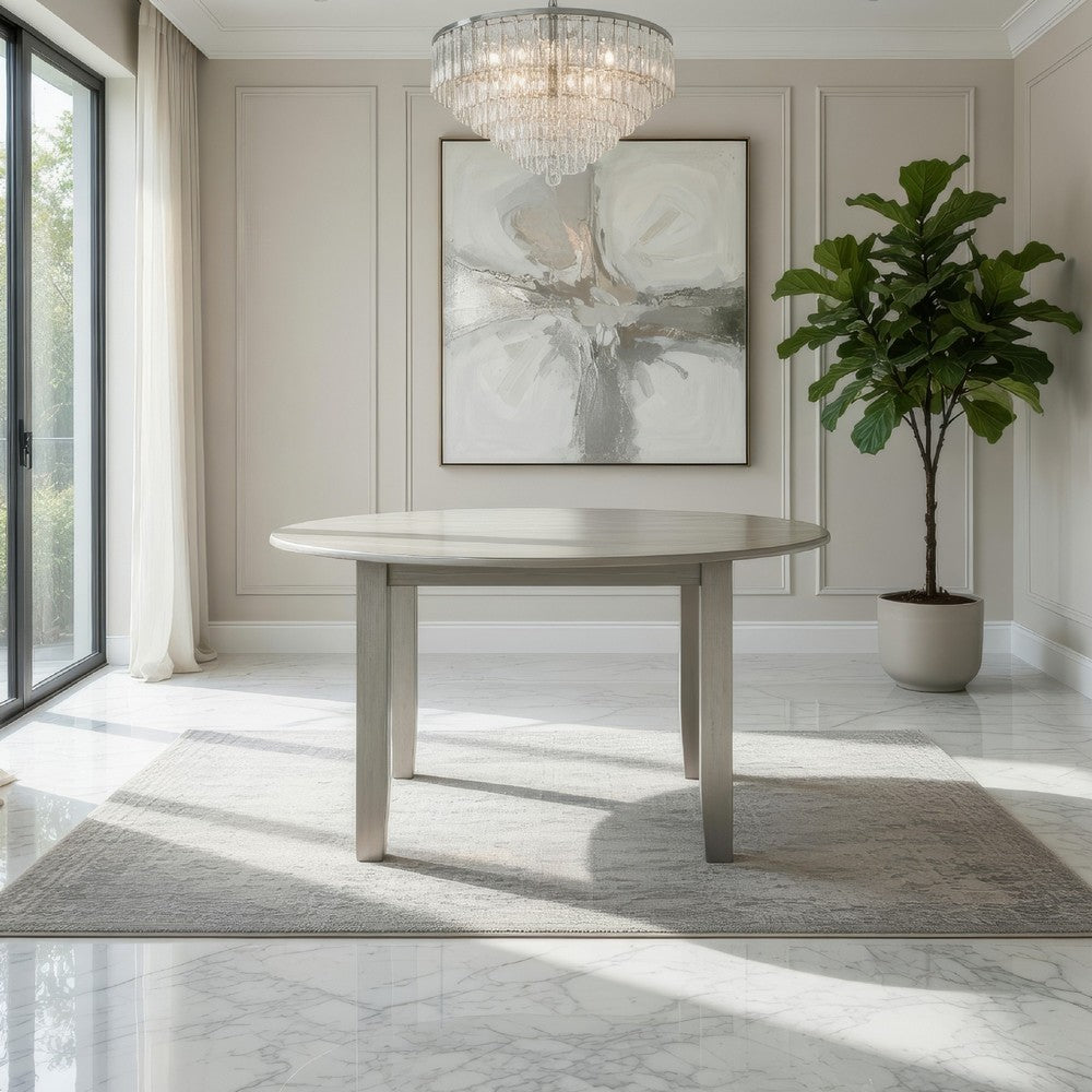 Pane 47 Inch Rounded Wood Dining Table, Smooth Gray Finish, Tall Block Legs - BM304805