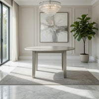 Pane 47 Inch Rounded Wood Dining Table, Smooth Gray Finish, Tall Block Legs - BM304805