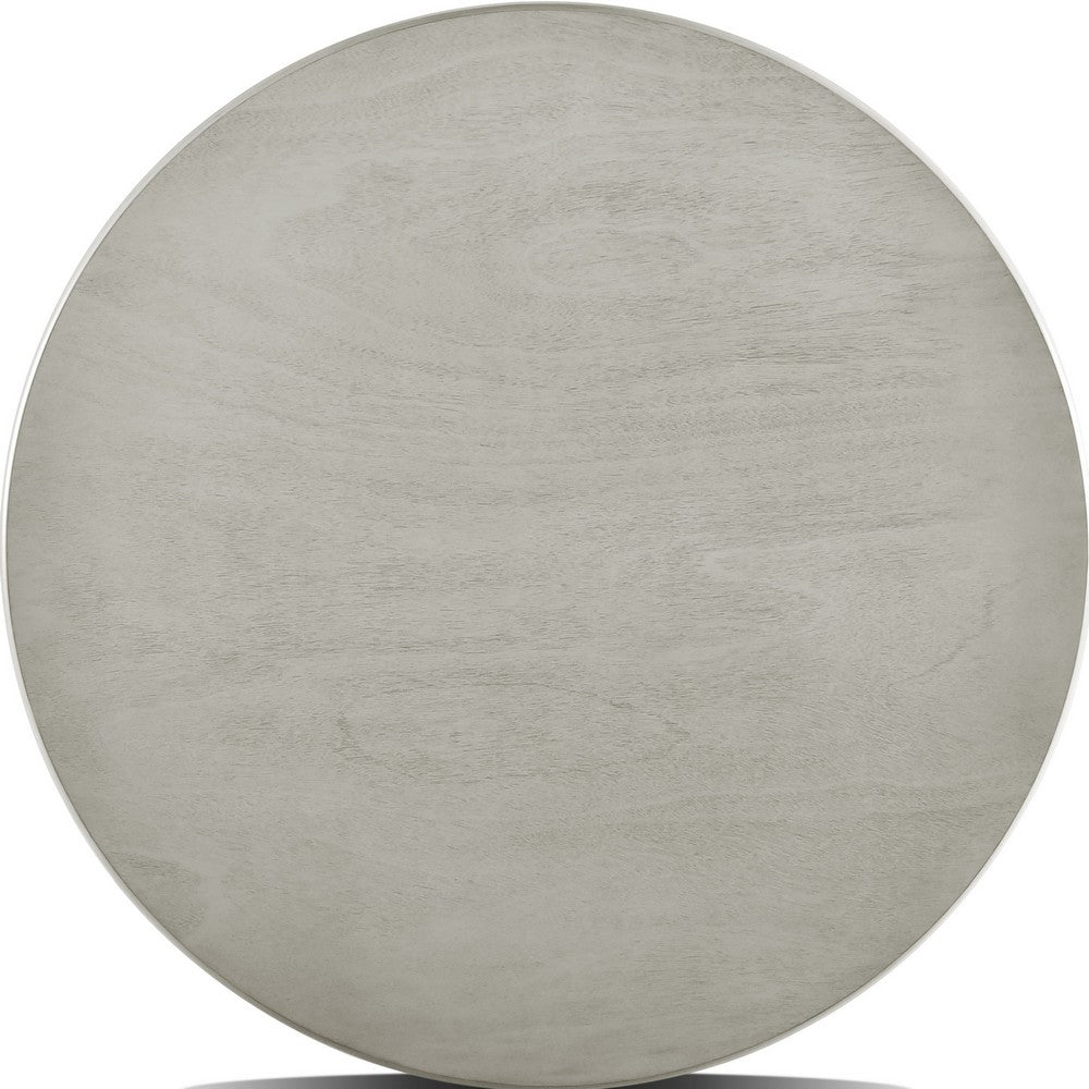 Pane 47 Inch Rounded Wood Dining Table, Smooth Gray Finish, Tall Block Legs - BM304805