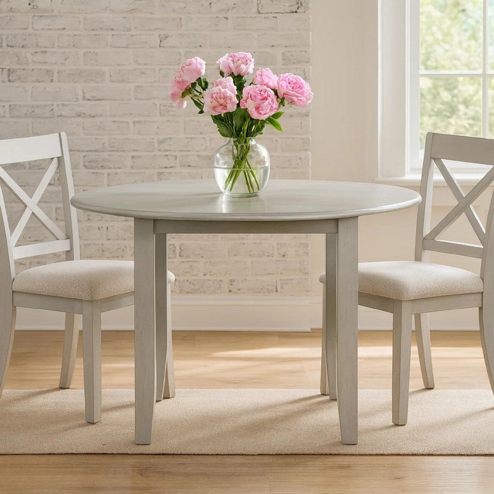Pane 47 Inch Rounded Wood Dining Table, Smooth Gray Finish, Tall Block Legs - BM304805