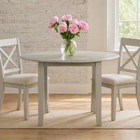 Pane 47 Inch Rounded Wood Dining Table, Smooth Gray Finish, Tall Block Legs - BM304805