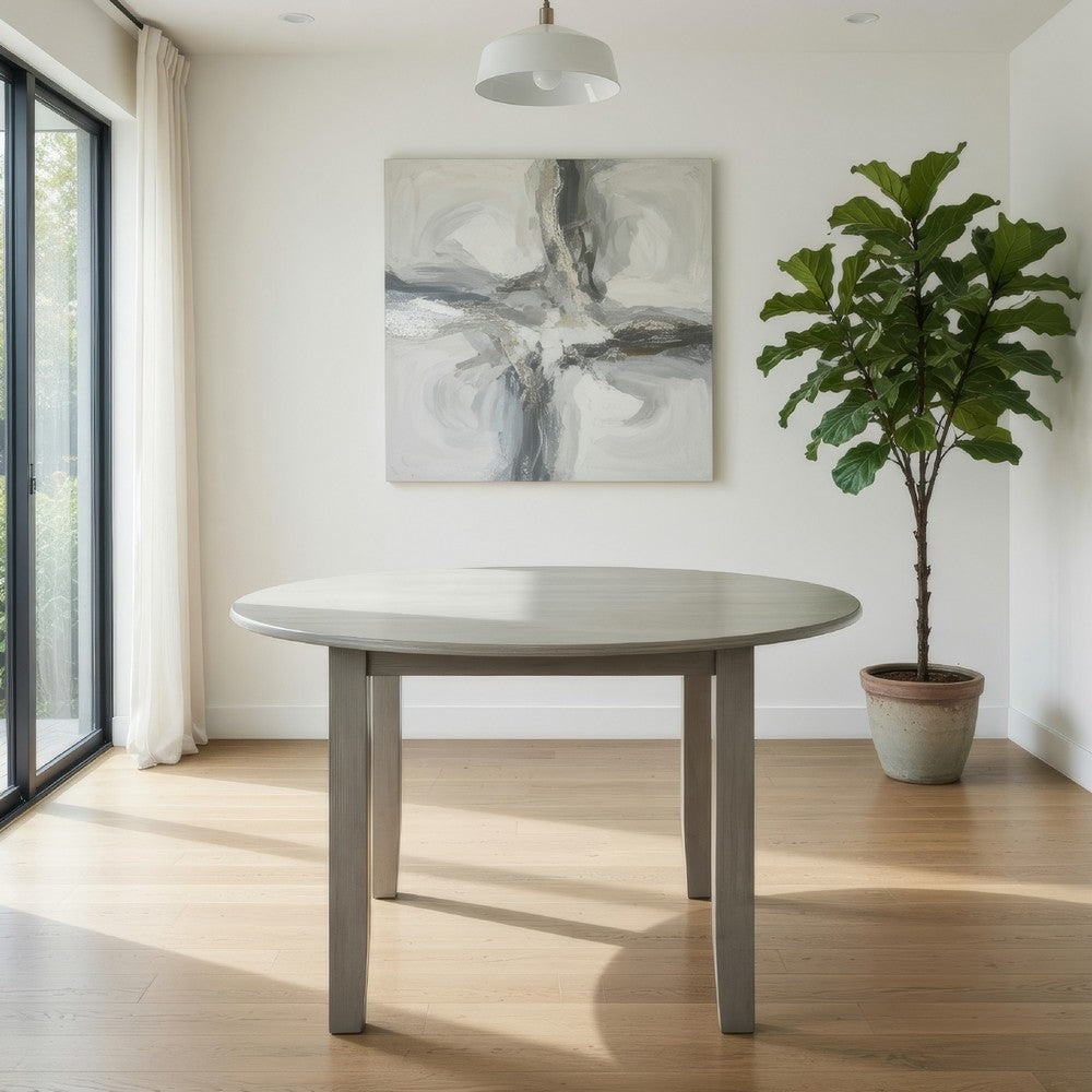 Pane 47 Inch Rounded Wood Dining Table, Smooth Gray Finish, Tall Block Legs - BM304805