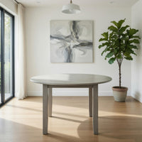 Pane 47 Inch Rounded Wood Dining Table, Smooth Gray Finish, Tall Block Legs - BM304805