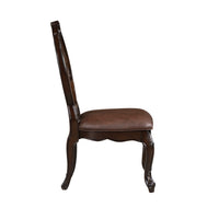 Cran 21 Inch Dining Side Chair, Carved Details, Faux Leather Seat, Brown - BM304831