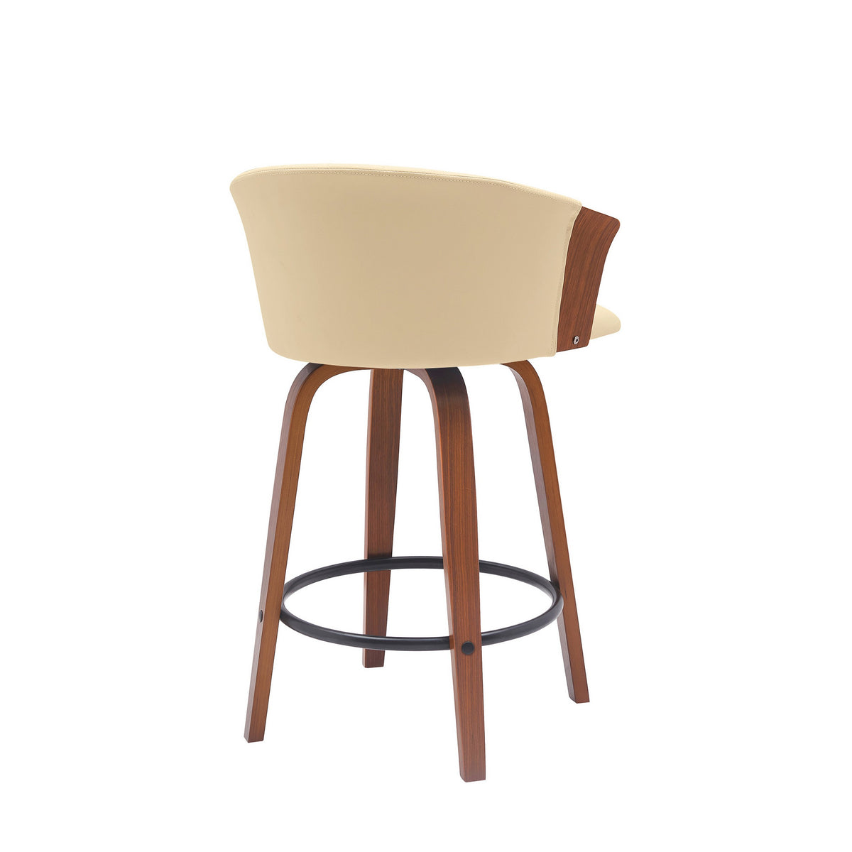 Oja 26 Inch Swivel Counter Stool Chair, Cream Vegan Leather, Walnut Brown - BM304899