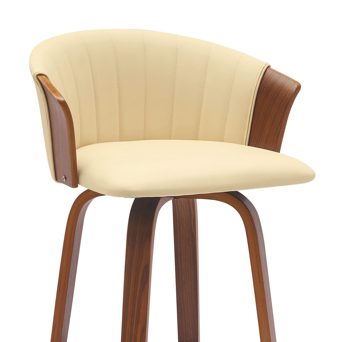 Oja 26 Inch Swivel Counter Stool Chair, Cream Vegan Leather, Walnut Brown - BM304899