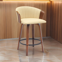 Oja 26 Inch Swivel Counter Stool Chair, Cream Vegan Leather, Walnut Brown - BM304899