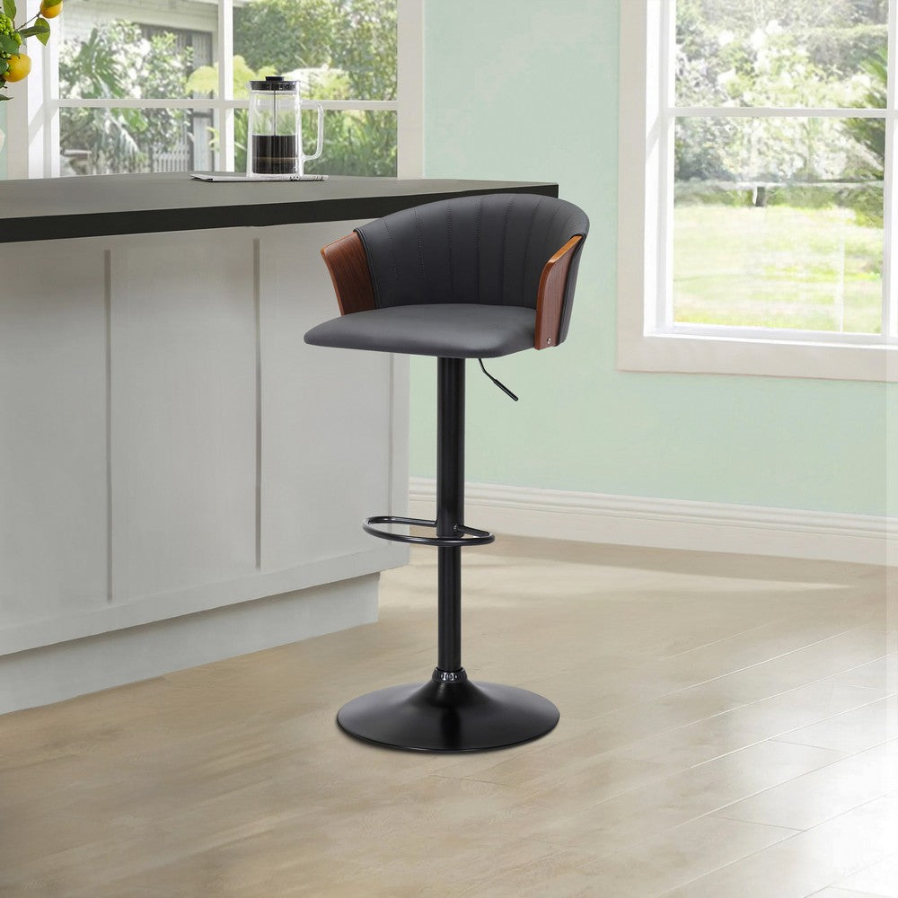 Liz 24-33 Inch Adjustable Height Swivel Barstool Chair, Gray Faux Leather - BM304909