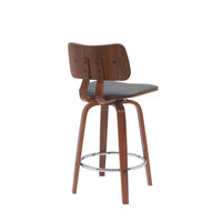 Pino 26 Inch Swivel Counter Stool Chair, Gray Faux Leather, Walnut Brown - BM304920