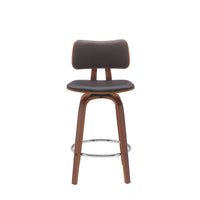 Pino 26 Inch Swivel Counter Stool Chair, Faux Leather, Walnut Brown Wood - BM304922