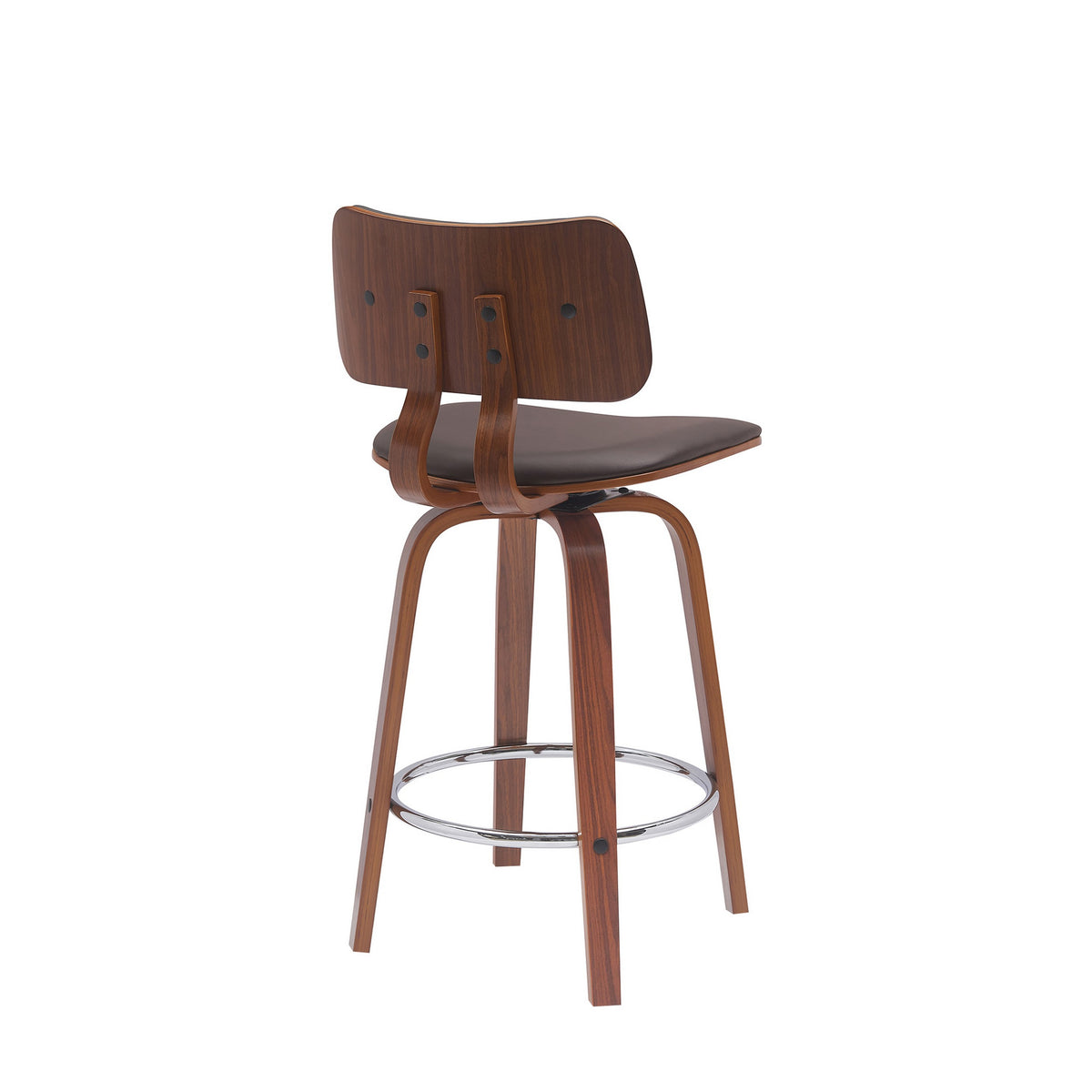 Pino 26 Inch Swivel Counter Stool Chair, Faux Leather, Walnut Brown Wood - BM304922