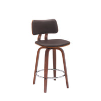 Pino 26 Inch Swivel Counter Stool Chair, Faux Leather, Walnut Brown Wood - BM304922