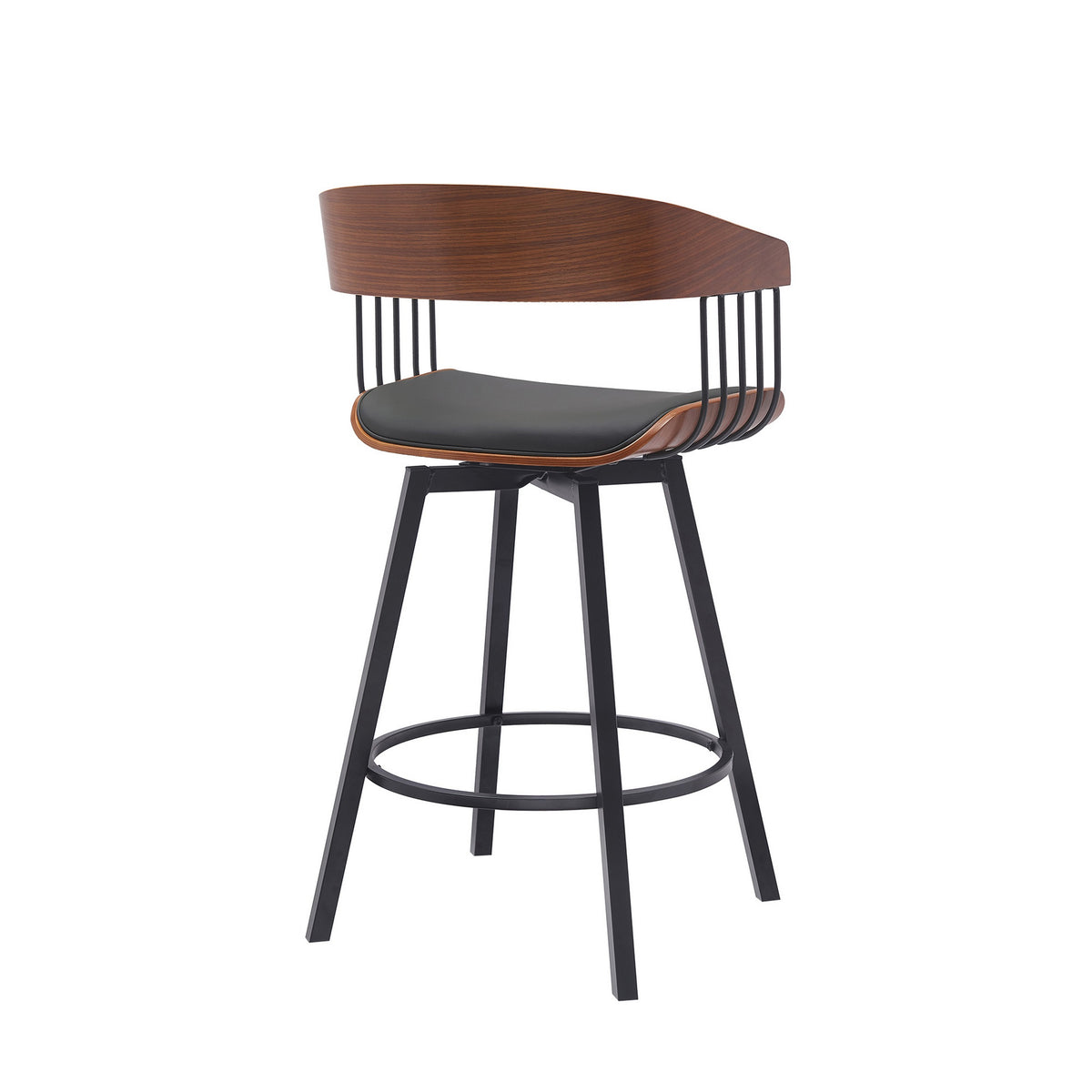 Vera 27 Inch Swivel Counter Stool Chair, Brown Open Back Black Faux Leather - BM304939