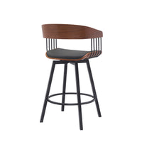 Vera 27 Inch Swivel Counter Stool Chair, Brown Open Back Black Faux Leather - BM304939