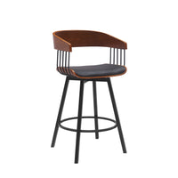 Vera 27 Inch Swivel Counter Stool Chair, Brown Open Back Black Faux Leather - BM304939