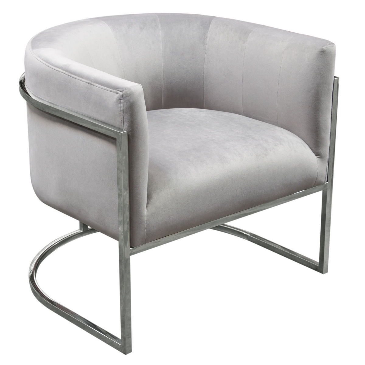 Kel 31 Inch Cantilever Accent Chair, Gray Velvet, Silver Stainless Steel - BM305034