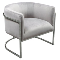 Kel 31 Inch Cantilever Accent Chair, Gray Velvet, Silver Stainless Steel - BM305034