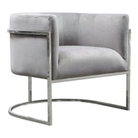 Kel 31 Inch Cantilever Accent Chair, Gray Velvet, Silver Stainless Steel - BM305034