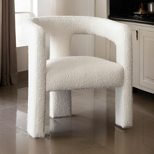 27 Inch Boucle Accent Chair, Curved Back, Cushioned Seating, Ivory Finish - BM305037