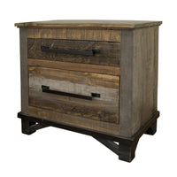 Peya 28 Inch Rustic Nightstand, 2 Drawers, Distress Gray, Brown Pine Wood - BM305668