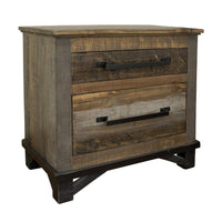 Peya 28 Inch Rustic Nightstand, 2 Drawers, Distress Gray, Brown Pine Wood - BM305668