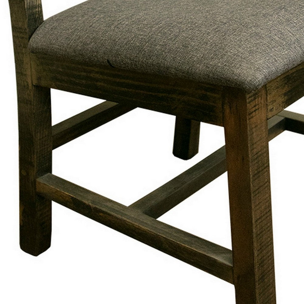 Peya 22 Inch Set of 2 Dining Chairs, Padded Seat, Gray Polyester, Pine Wood - BM305681