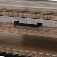 Peya 50 Inch 4 Drawer Coffee Table, Shelf, Distressed Gray, Brown Pine Wood - BM305687