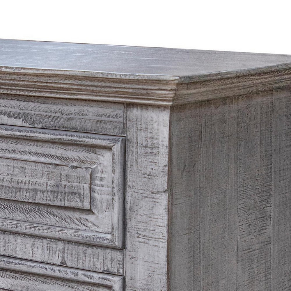 Siya 32 Inch Nightstand, 3 Drawers, Distressed Gray Pine Wood Molded Design - BM306499