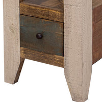 Fena 26 Inch Narrow End Table, Open Shelf, Multicolor Distress Pine Wood - BM306542