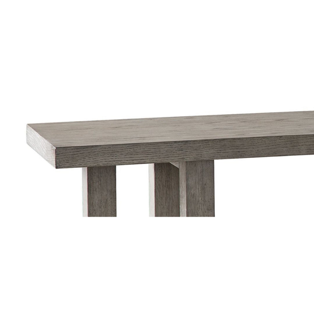 Gif 64 Inch Dining Bench, Geometric Pedestal Legs, Weathered Gray Finish - BM306616