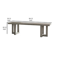 Gif 64 Inch Dining Bench, Geometric Pedestal Legs, Weathered Gray Finish - BM306616