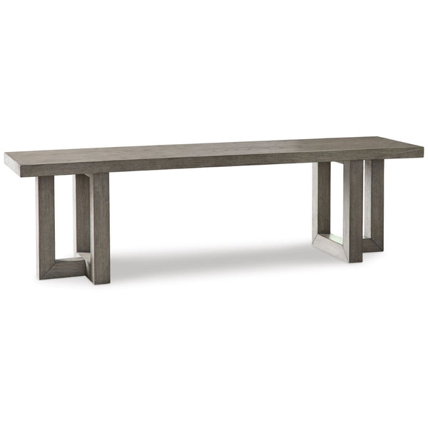 Gif 64 Inch Dining Bench, Geometric Pedestal Legs, Weathered Gray Finish - BM306616