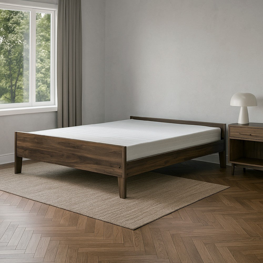 Sof Queen Size Platform Bed, Low Profile, Footboard, Dark Brown Finish - BM306640