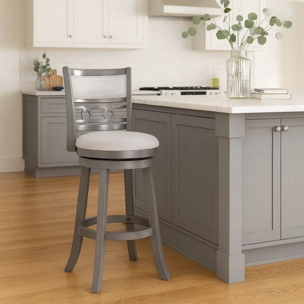 Matt 24 Inch Swivel Counter Strool, Cushioned Seat and Backrest, Mist Gray - BM306710