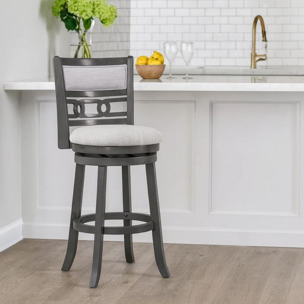 Matt 24 Inch Swivel Counter Strool, Cushioned Seat and Backrest, Mist Gray - BM306710