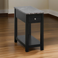 Zeva 24 Inch Modern Narrow Side Table, Faux Marble Top, Single Drawer, Black - BM306715