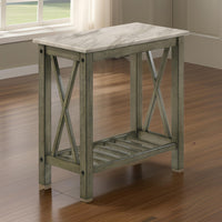 Elena 24 Inch Narrow Side Table, Lower Slatted Shelf, Faux Marble, Gray  - BM306724