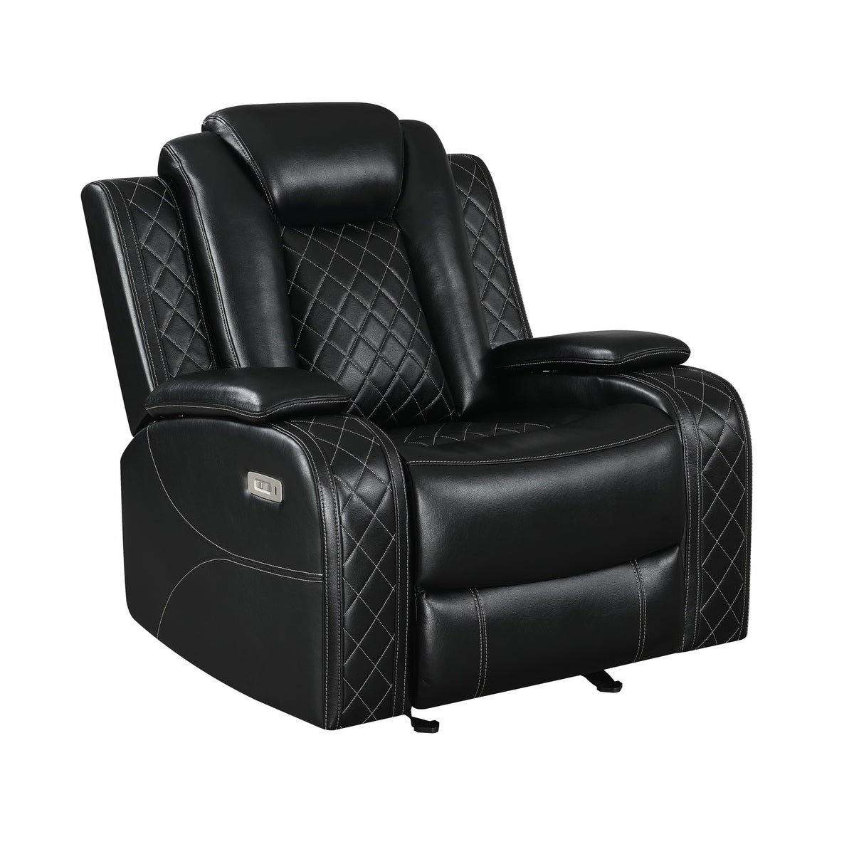 Nova 39 Inch Powered Recliner, Vegan Leather Upholstery, Bold Jet Black - BM306735