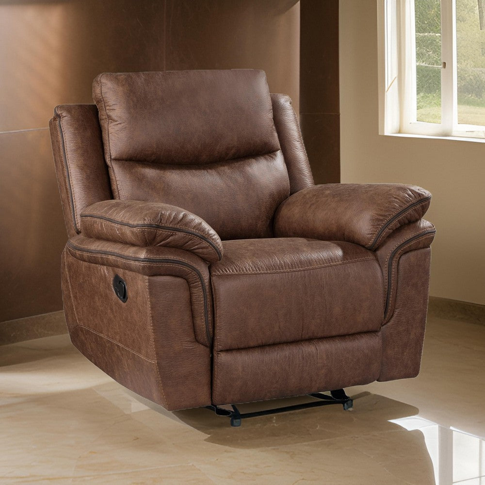 Quir 42 Inch Manual Recliner Armchair, Gliding Hardware, Brown Polyester - BM306744