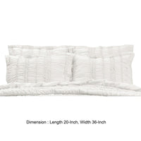 36 Inch Ruffled King Pillow Sham, Polyester Fill, Ruched White Microfiber By Casagear Home