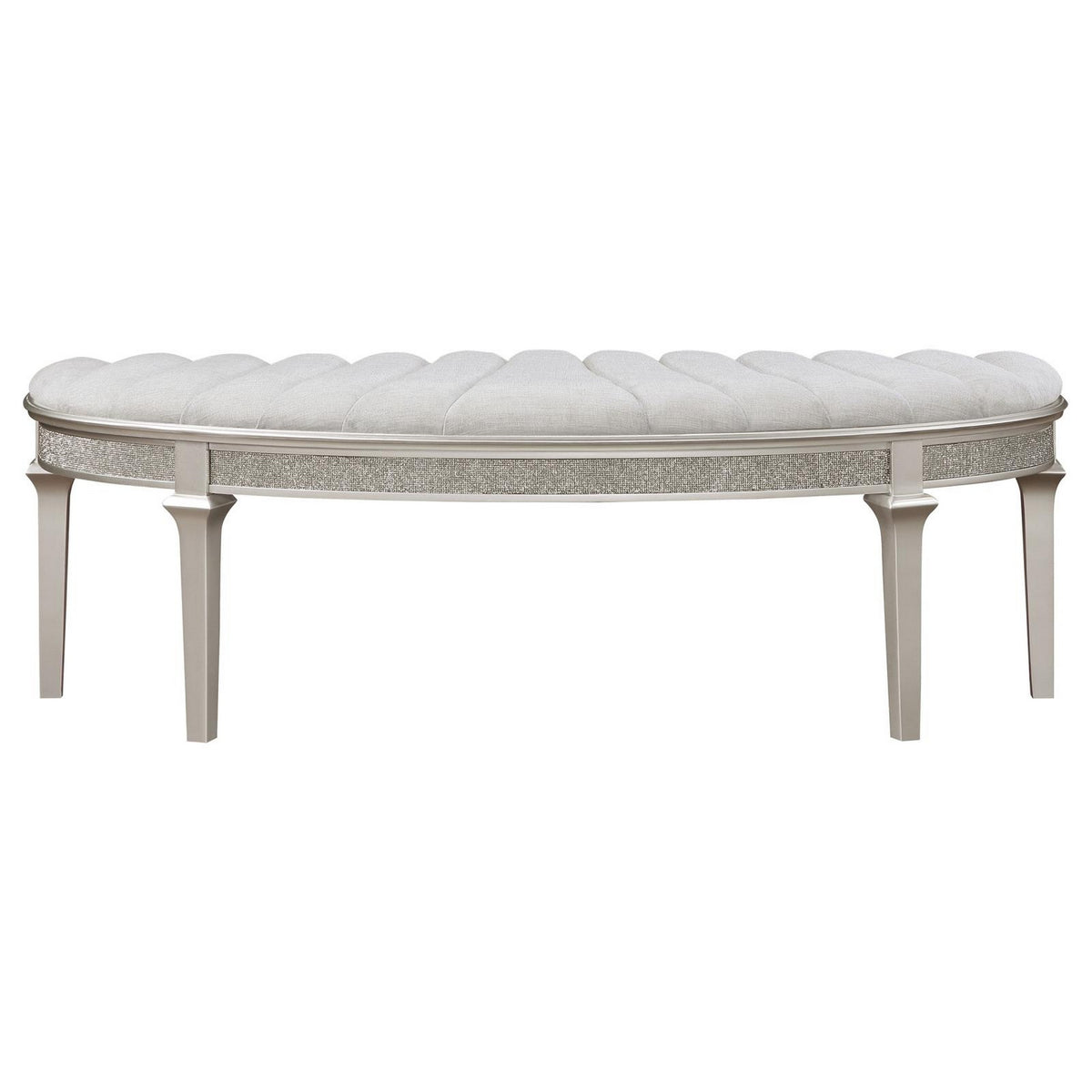 Nive 53 Inch Bench, Semiround Shape, Encrusted Faux Diamond, Silver Oak  - BM307111