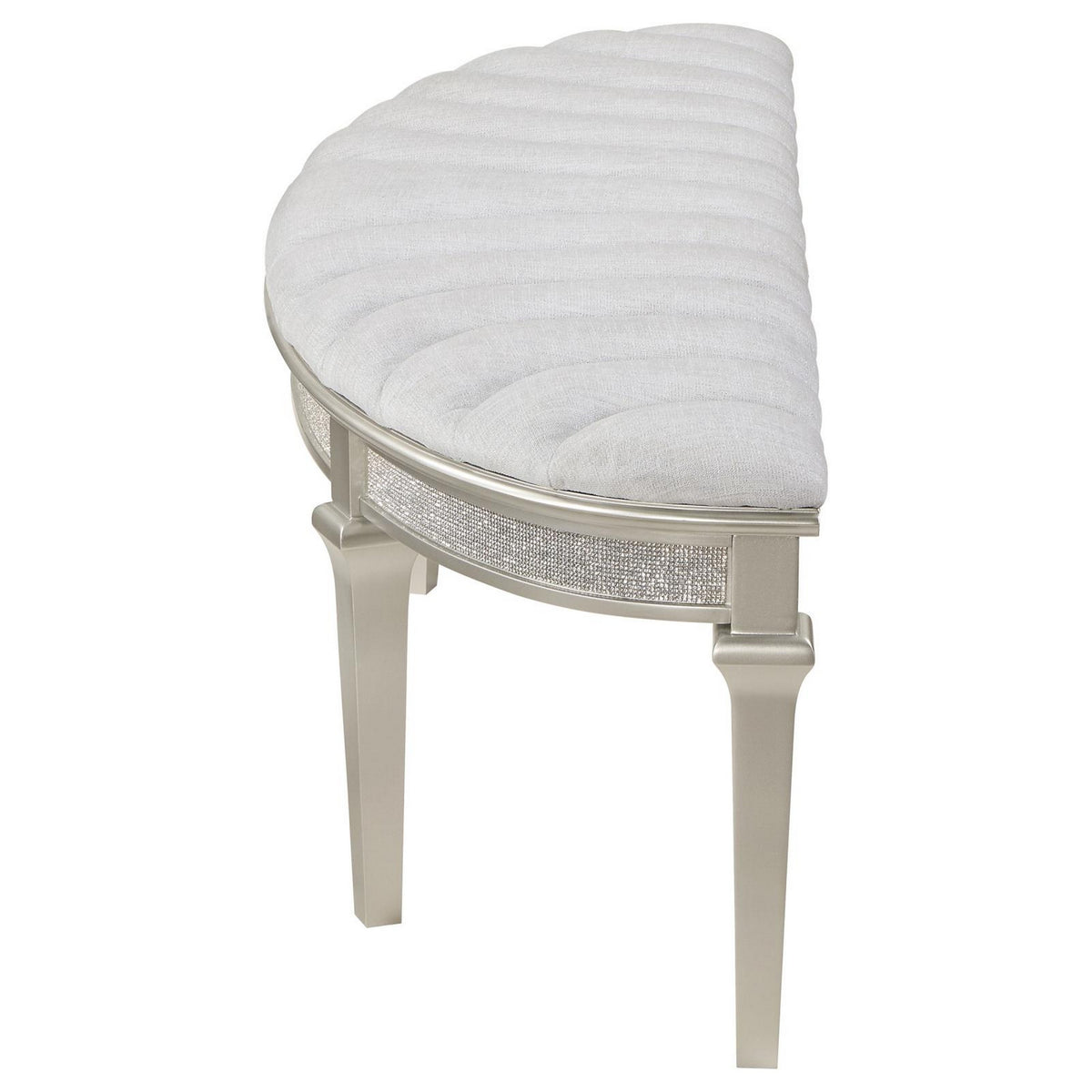 Nive 53 Inch Bench, Semiround Shape, Encrusted Faux Diamond, Silver Oak  - BM307111