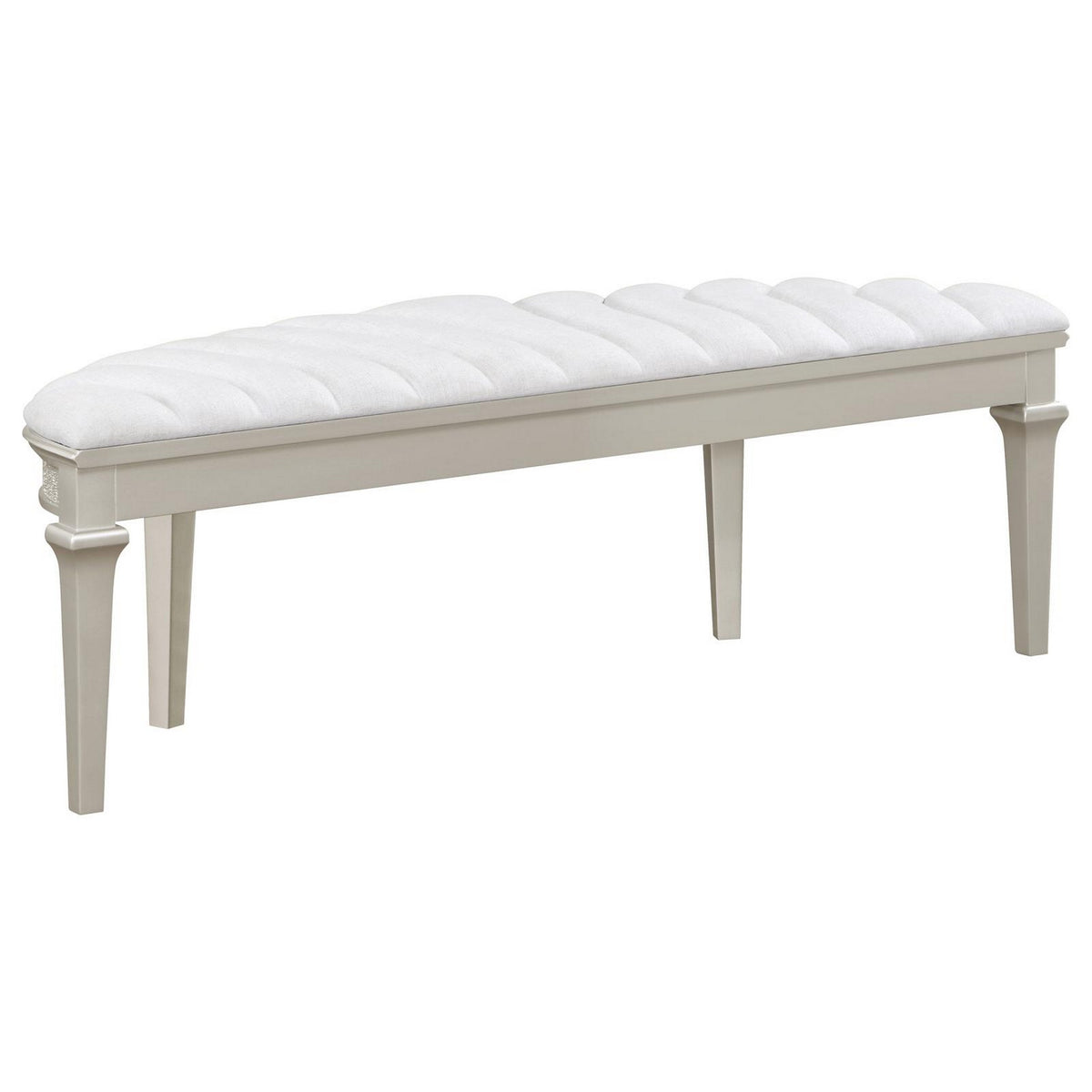 Nive 53 Inch Bench, Semiround Shape, Encrusted Faux Diamond, Silver Oak  - BM307111