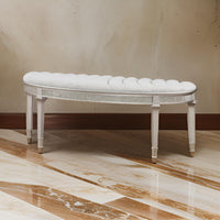 Nive 53 Inch Bench, Semiround Shape, Encrusted Faux Diamond, Silver Oak  - BM307111