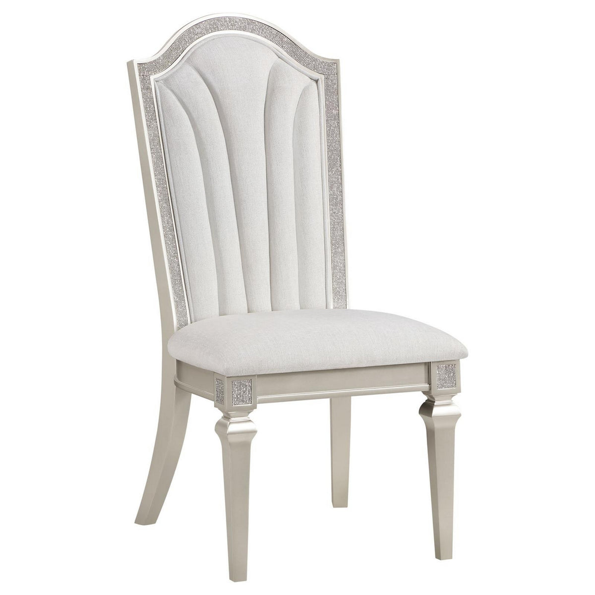 Nive 20 Inch Set of 2 Dining Chairs, Tall Arch Back, Silver, Ivory Chenille  - BM307115