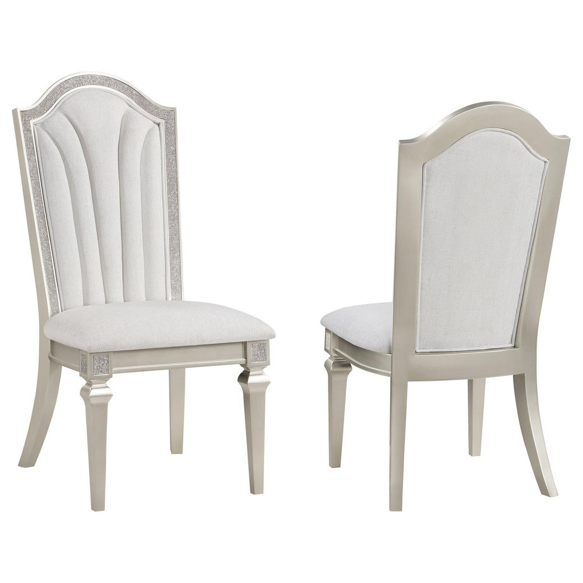 Nive 20 Inch Set of 2 Dining Chairs, Tall Arch Back, Silver, Ivory Chenille  - BM307115