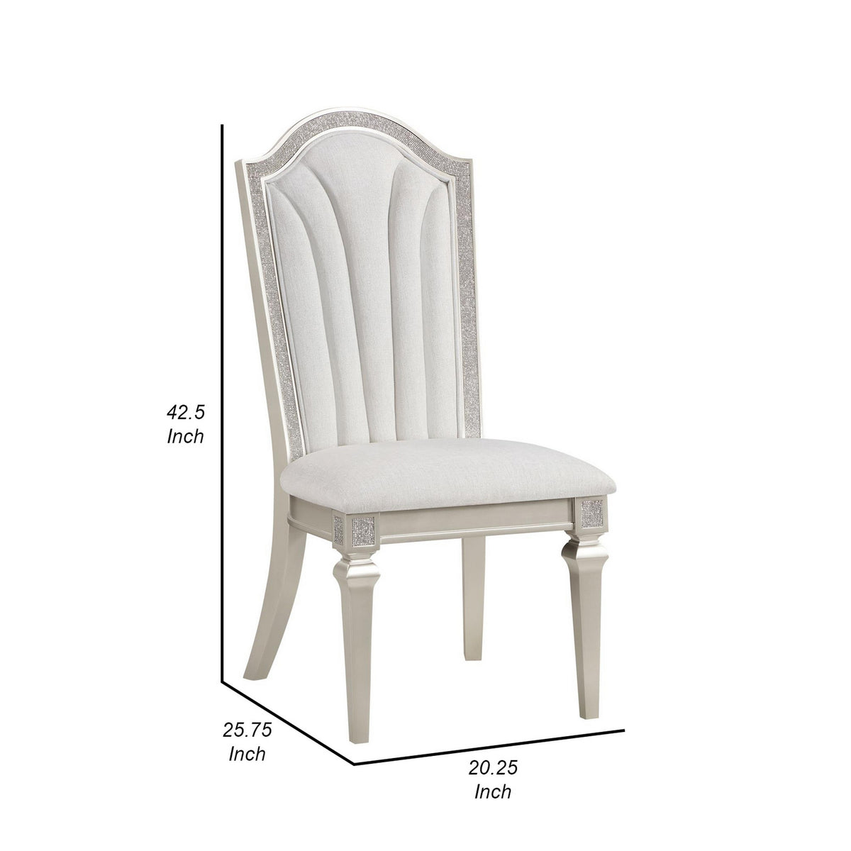 Nive 20 Inch Set of 2 Dining Chairs, Tall Arch Back, Silver, Ivory Chenille  - BM307115