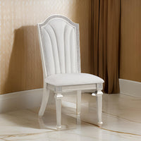 Nive 20 Inch Set of 2 Dining Chairs, Tall Arch Back, Silver, Ivory Chenille  - BM307115